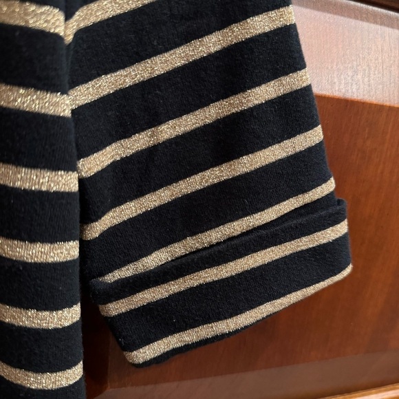 Lauren Ralph Lauren Petite Black Gold Metallic Stripes Short Sleeves Size PS - Picture 8 of 10